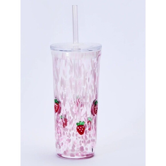 Starbucks Accessories - Starbucks Pink Strawberry 16oz Glass Tumbler with Straw